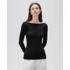 imageSUUKSESS Cloud Cashmere Women Boat Neck Fitted Long Sleeve Shirt Basic Knit TopsBlack