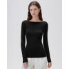 imageSUUKSESS Cloud Cashmere Women Boat Neck Fitted Long Sleeve Shirt Basic Knit TopsBlack