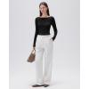 imageSUUKSESS Cloud Cashmere Women Boat Neck Fitted Long Sleeve Shirt Basic Knit TopsBlack