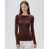 imageSUUKSESS Cloud Cashmere Women Boat Neck Fitted Long Sleeve Shirt Basic Knit TopsBrown