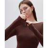 imageSUUKSESS Cloud Cashmere Women Boat Neck Fitted Long Sleeve Shirt Basic Knit TopsBrown