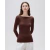 imageSUUKSESS Cloud Cashmere Women Boat Neck Fitted Long Sleeve Shirt Basic Knit TopsBrown