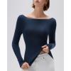 imageSUUKSESS Cloud Cashmere Women Boat Neck Fitted Long Sleeve Shirt Basic Knit TopsNavy Blue