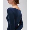 imageSUUKSESS Cloud Cashmere Women Boat Neck Fitted Long Sleeve Shirt Basic Knit TopsNavy Blue