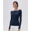 imageSUUKSESS Cloud Cashmere Women Boat Neck Fitted Long Sleeve Shirt Basic Knit TopsNavy Blue