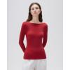 imageSUUKSESS Cloud Cashmere Women Boat Neck Fitted Long Sleeve Shirt Basic Knit TopsRed