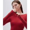 imageSUUKSESS Cloud Cashmere Women Boat Neck Fitted Long Sleeve Shirt Basic Knit TopsRed