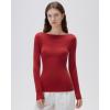 imageSUUKSESS Cloud Cashmere Women Boat Neck Fitted Long Sleeve Shirt Basic Knit TopsRed
