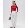 imageSUUKSESS Cloud Cashmere Women Boat Neck Fitted Long Sleeve Shirt Basic Knit TopsRed