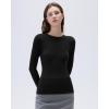 imageSUUKSESS Cloud Cashmere Women Crew Neck Fitted Long Sleeve Shirt Basic Knit TopsBlack