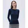 imageSUUKSESS Cloud Cashmere Women Crew Neck Fitted Long Sleeve Shirt Basic Knit TopsNavy Blue