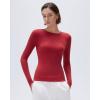 imageSUUKSESS Cloud Cashmere Women Crew Neck Fitted Long Sleeve Shirt Basic Knit TopsRed