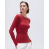 imageSUUKSESS Cloud Cashmere Women Crew Neck Fitted Long Sleeve Shirt Basic Knit TopsRed