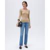 imageSUUKSESS Cloud Cashmere Women Scoop Neck Fitted Long Sleeve Shirt Basic Knit TopsApricot