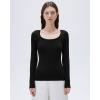 imageSUUKSESS Cloud Cashmere Women Scoop Neck Fitted Long Sleeve Shirt Basic Knit TopsBlack