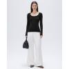 imageSUUKSESS Cloud Cashmere Women Scoop Neck Fitted Long Sleeve Shirt Basic Knit TopsBlack