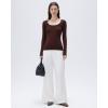 imageSUUKSESS Cloud Cashmere Women Scoop Neck Fitted Long Sleeve Shirt Basic Knit TopsDeep Brown