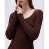 imageSUUKSESS Cloud Cashmere Women Scoop Neck Fitted Long Sleeve Shirt Basic Knit TopsDeep Brown