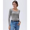 imageSUUKSESS Cloud Cashmere Women Scoop Neck Fitted Long Sleeve Shirt Basic Knit TopsHemp Gray