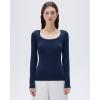 imageSUUKSESS Cloud Cashmere Women Scoop Neck Fitted Long Sleeve Shirt Basic Knit TopsNavy Blue