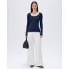 imageSUUKSESS Cloud Cashmere Women Scoop Neck Fitted Long Sleeve Shirt Basic Knit TopsNavy Blue