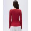 imageSUUKSESS Cloud Cashmere Women Scoop Neck Fitted Long Sleeve Shirt Basic Knit TopsRed
