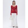 imageSUUKSESS Cloud Cashmere Women Scoop Neck Fitted Long Sleeve Shirt Basic Knit TopsRed