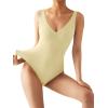 imageSUUKSESS Women 2 Piece Thong Bodysuit Sexy V Neck Backless Sleeveless Tank TopsPack Yellowpink