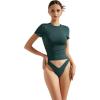 imageSUUKSESS Women Double Lined Fitted Basic Tee Crew Neck Short Sleeve Y2K Crop TopEmerald