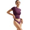 imageSUUKSESS Women Double Lined Fitted Basic Tee Crew Neck Short Sleeve Y2K Crop TopPlum