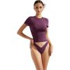 imageSUUKSESS Women Double Lined Fitted Basic Tee Crew Neck Short Sleeve Y2K Crop TopPlum