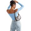 imageSUUKSESS Women Off the Shoulder Long Sleeve Bodysuit Double Lined Thong BodysuitBaby Blue