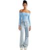 imageSUUKSESS Women Off the Shoulder Long Sleeve Bodysuit Double Lined Thong BodysuitBaby Blue