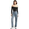 imageSUUKSESS Women Off the Shoulder Long Sleeve Bodysuit Double Lined Thong BodysuitBlack