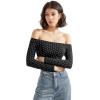 imageSUUKSESS Women Off the Shoulder Long Sleeve Bodysuit Double Lined Thong BodysuitBlack Polka Dots
