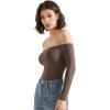 imageSUUKSESS Women Off the Shoulder Long Sleeve Bodysuit Double Lined Thong BodysuitBrown