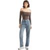 imageSUUKSESS Women Off the Shoulder Long Sleeve Bodysuit Double Lined Thong BodysuitBrown