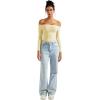 imageSUUKSESS Women Off the Shoulder Long Sleeve Bodysuit Double Lined Thong BodysuitButter Yellow