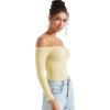 imageSUUKSESS Women Off the Shoulder Long Sleeve Bodysuit Double Lined Thong BodysuitButter Yellow