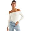 imageSUUKSESS Women Off the Shoulder Long Sleeve Bodysuit Double Lined Thong BodysuitCream White