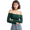 imageSUUKSESS Women Off the Shoulder Long Sleeve Bodysuit Double Lined Thong BodysuitDark Green