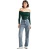 imageSUUKSESS Women Off the Shoulder Long Sleeve Bodysuit Double Lined Thong BodysuitDark Green
