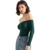 imageSUUKSESS Women Off the Shoulder Long Sleeve Bodysuit Double Lined Thong BodysuitDark Green