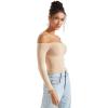 imageSUUKSESS Women Off the Shoulder Long Sleeve Bodysuit Double Lined Thong BodysuitNude