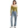 imageSUUKSESS Women Off the Shoulder Long Sleeve Bodysuit Double Lined Thong BodysuitOlive