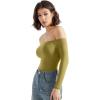 imageSUUKSESS Women Off the Shoulder Long Sleeve Bodysuit Double Lined Thong BodysuitOlive