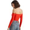 imageSUUKSESS Women Off the Shoulder Long Sleeve Bodysuit Double Lined Thong BodysuitRed