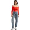imageSUUKSESS Women Off the Shoulder Long Sleeve Bodysuit Double Lined Thong BodysuitRed