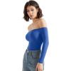 imageSUUKSESS Women Off the Shoulder Long Sleeve Bodysuit Double Lined Thong BodysuitRoyal Blue