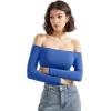 imageSUUKSESS Women Off the Shoulder Long Sleeve Bodysuit Double Lined Thong BodysuitRoyal Blue